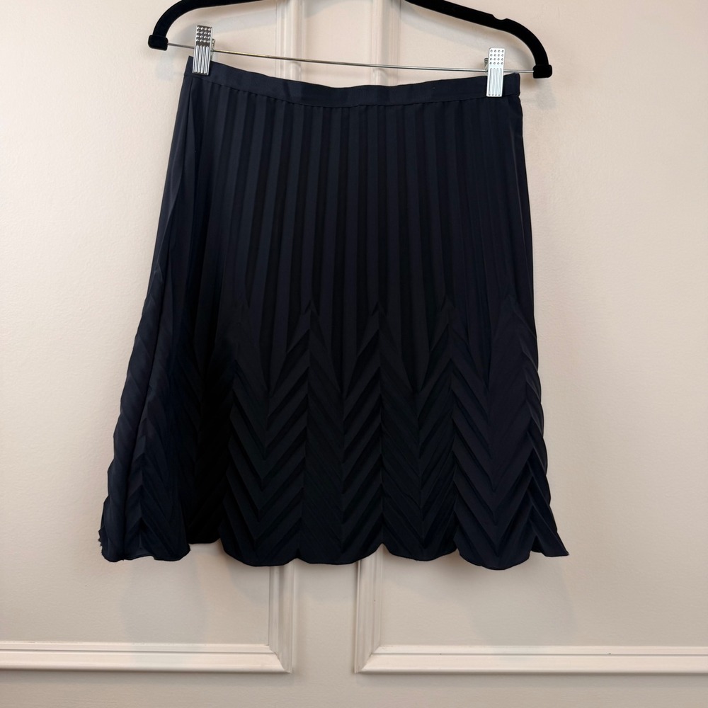 Hem & Thread Navy Blue Chevron Accordion Pleated Skirt Style 8447 Size S